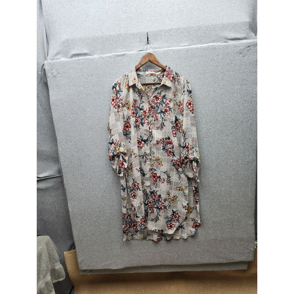 Liberty Love Womens Floral Print Long Sleeve Button-Up Shirt Dress‎ XL